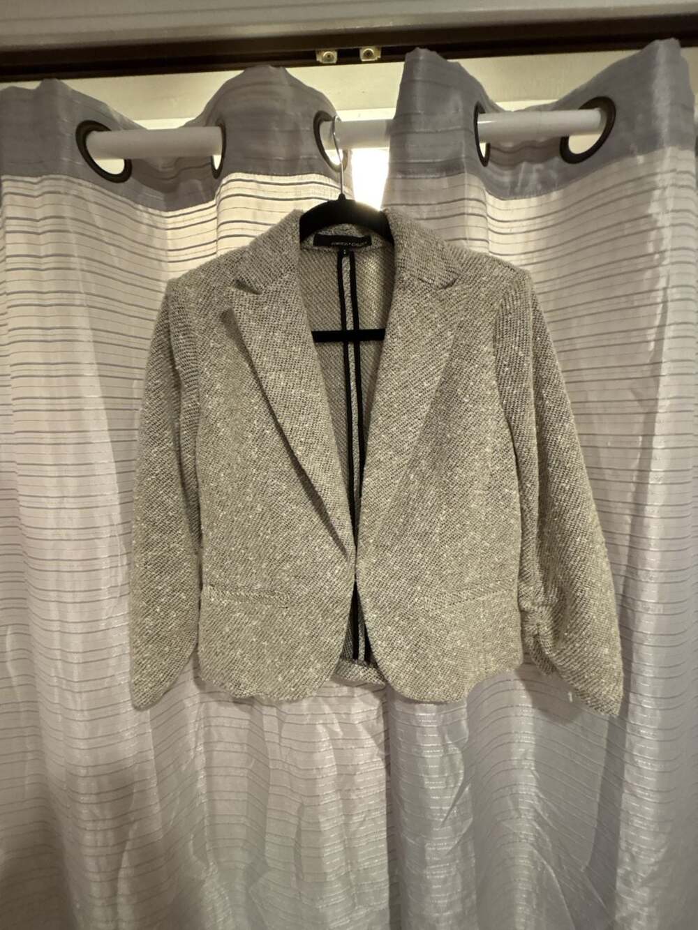 Amanda + Chelsea Boucle Blazer Size S Ivory Black Ruched Sleeves